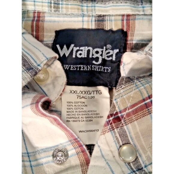 Wrangler Western Shirt Mens XXL Brown Plaid Pearl Snap Long Sleeve Cotton - Picture 5 of 7